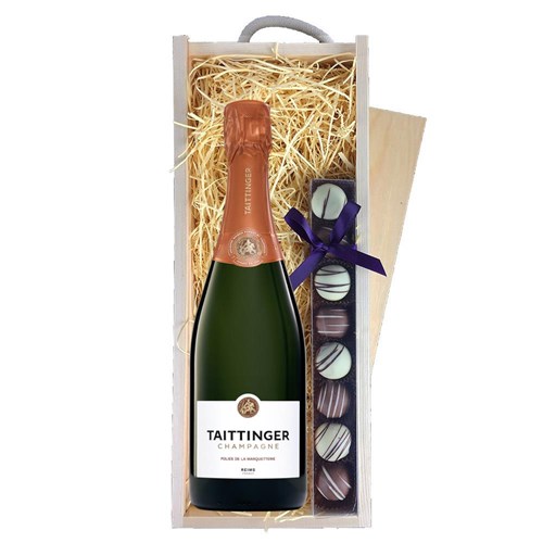 Taittinger Les Folies de la Marquetterie 75cl & Truffles, Wooden Box